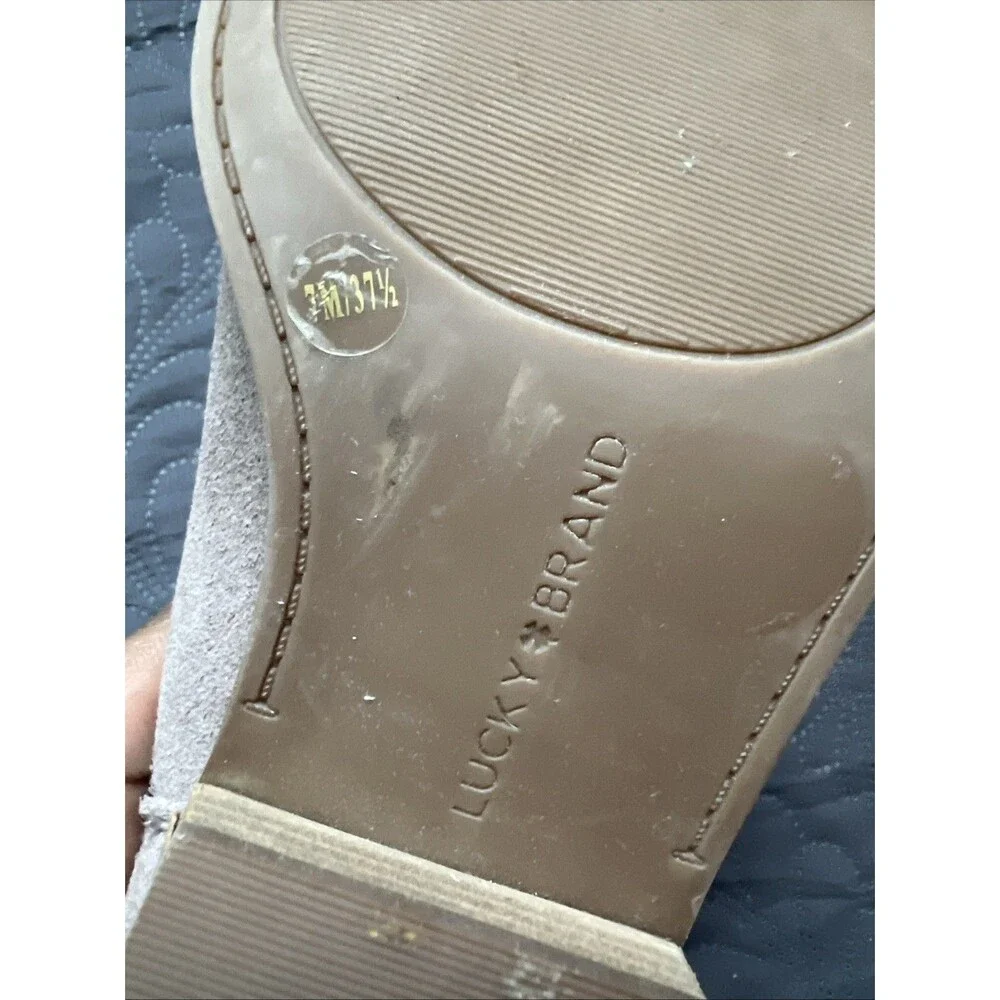 Lucky Brand Fahmida Ankle Bootie Brown Leather Suede SZ 7M Split Shaft Heel Boho